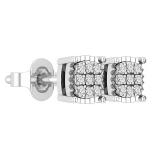 Round White Diamond 9 Stone Cushion Shaped Rectangular Grooved Stud Earrings for Women (0.10 ctw, Color I-J, Clarity I2-I3) in 925 Sterling Silver in Push Back