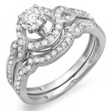 0.75 Carat (ctw) 14k White Gold Round Diamond Ladies Swirl Bridal Halo Engagement Ring Matching Band Set 3/4 CT