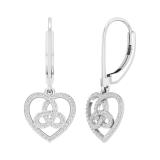 Round White Diamond Triquetra Heart Dangle Drop Lever Back Earrings for Women (0.27 ctw, Color I-J, Clarity I2-I3) in 10K White Gold