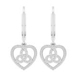 Round White Diamond Triquetra Heart Dangle Drop Lever Back Earrings for Women (0.27 ctw, Color I-J, Clarity I2-I3) in 10K White Gold