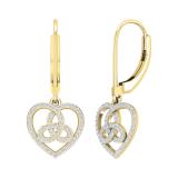 Round White Diamond Triquetra Heart Dangle Drop Lever Back Earrings for Women (0.27 ctw, Color I-J, Clarity I2-I3) in 10K Yellow Gold