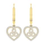 Round White Diamond Triquetra Heart Dangle Drop Lever Back Earrings for Women (0.27 ctw, Color I-J, Clarity I2-I3) in 10K Yellow Gold