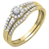 0.40 Carat (ctw) 10k Yellow Gold Round Diamond Ladies Split Shank Halo Style Bridal Engagement Ring Matching Band Set