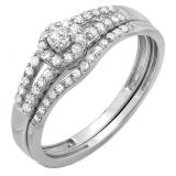 0.40 Carat (ctw) 10k White Gold Round Diamond Ladies Split Shank Halo Style Bridal Engagement Ring Matching Band Set