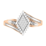 Round White Diamond Articulating Lozenge Shape Two Tone Wedding Engagement Ring for Her (0.13 ctw, Color I-J, Clarity I1-I2) in 18K Rose & White Gold