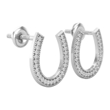 Round White Diamond Horseshoe Miligrain Edged Stud Earrings for Women (0.15 ctw, Color I-J, Clarity I2-I3) in 10K White Gold|Screw Back
