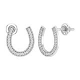 Round White Diamond Horseshoe Miligrain Edged Stud Earrings for Women (0.15 ctw, Color I-J, Clarity I2-I3) in 925 Sterling Silver|Screw Back