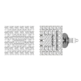 Round White Diamond Symmetry Square Stud Earrings for Women (0.54 ctw, Color I-J, Clarity I2-I3) in 10K White Gold in Push Back