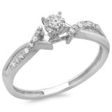 0.15 Carat (ctw) 10k White Gold Round Diamond Crossover Split Shank Ladies Bridal Promise Engagement Ring 1/6 CT