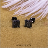 Round Black Diamond Dice Shaped Unisex Stud Earrings (0.33 ctw, Color Black, Clarity Opaque) in Black Plated 10K White Gold in Push Back