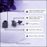 Round Black Diamond Dice Shaped Unisex Stud Earrings (0.33 ctw, Color Black, Clarity Opaque) in Black Plated 10K White Gold in Push Back