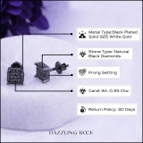 Round Black Diamond Dice Shaped Unisex Stud Earrings (0.33 ctw, Color Black, Clarity Opaque) in Black Plated 925 Sterling Silver in Screw Back