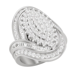 Baguette & Round White Diamond Composite Marquise Multi-Row bypass Frame Cocktail Ring for Her (1.98 ctw, Color I-J, Clarity I2-I3) in 925 Sterling Silver