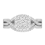 4mm Princess & Round White Diamond Entwined Cushion Shape Halo Wedding Ring Set for Her (1.00 ctw, Color I-J, Clarity I2-I3) in 925 Sterling Silver