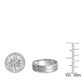 14k White Gold Mens Wedding Band Traditional Fit Grooved Brushed