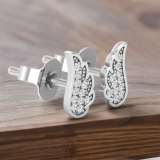 Round White Diamond Angel Wing Stud Earrings for Women (0.06 ctw, Color I-J, Clarity I2-I3) in 925 Sterling Silver in Push Back