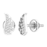Round White Diamond Angel Wing Stud Earrings for Women (0.06 ctw, Color I-J, Clarity I2-I3) in 925 Sterling Silver in Screw Back
