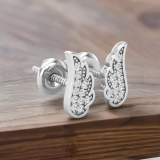 Round White Diamond Angel Wing Stud Earrings for Women (0.06 ctw, Color I-J, Clarity I2-I3) in 925 Sterling Silver in Screw Back