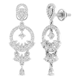 1.31 cttw Pear & Round White Diamond Chandelier Dangling Earrings for Her in 925 Sterling Silver in Screw Back