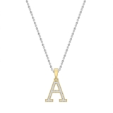 0.09 Carat Round White Diamond Initial 'A' Letter Pendant with 18 inch Silver Chain for Women in 18K Yellow Gold