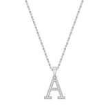 0.09 Carat Round White Diamond Initial 'A' Letter Pendant with 18 inch Gold Chain for Women in 18K White Gold