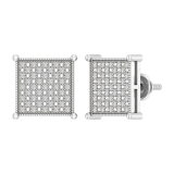 Round White Diamond Square Unisex Stud Earrings for Women (0.20 Ctw, Color I-J, Clarity I2-I3) in 10K White Gold