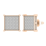 Round White Diamond Square Filigree Groove Sides Pushback Cushion Stud Earrings (0.20 Ctw, Color I-J, Clarity I1-I2) in 18K Rose Gold