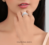 1.00 Carat (ctw) 18K White Gold Princess & Round Diamond Twist Ladies Bridal Halo Set Engagement Ring Set