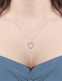 Round White Diamond Heart Shaped Pendant with 18 inch Silver Chain for Women (0.13 ctw, Color I-J, Clarity I2-I3) in 925 Sterling Silver