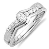 0.25 Carat (ctw) 10k White Gold Round Diamond Ladies Bridal Promise Engagement Wedding Set Ring with Matching Band