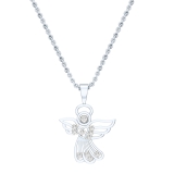 White Diamond Angel Heart Pendant with 18 inch Silver Chain for Women (0.11 ctw, Color I-J, Clarity I2-I3) in 925 Sterling Silver