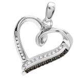 0.15 Carat (ctw) Sterling Silver Black and White Diamond Ladies Heart Pendant