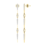 0.40 Carat (ctw) Round White Diamond Linear Long Drop Earrings for Women in 10K Yellow Gold in Push Back