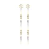 0.40 Carat (ctw) Round White Diamond Linear Long Drop Earrings for Women in 10K Yellow Gold in Push Back