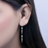 0.40 Carat (ctw) Round White Diamond Linear Long Drop Earrings for Women in 925 Sterling Silver in Screw Back