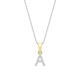 0.03 Carat Round White Diamond Uppercase Alphabet 'A' Initial Pendant with 18 inch Silver Chain for Women in 14K Yellow Gold