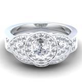 1.00 Carat (ctw) 10k White Gold Round Diamond Ladies Vintage Look Bridal Wedding Ring Set with Matching Band