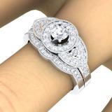 1.00 Carat (ctw) 10k White Gold Round Diamond Ladies Vintage Look Bridal Wedding Ring Set with Matching Band