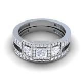 Certified 1.00 Carat (ctw) 14k White Gold Round & Princess Cut 3 Stone Diamond Ladies Engagement Ring Matching Band Set