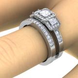 Certified 1.00 Carat (ctw) 14k White Gold Round & Princess Cut 3 Stone Diamond Ladies Engagement Ring Matching Band Set