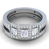 1.00 Carat (ctw) 14k White Gold Round & Princess Cut 3 Stone Diamond Ladies Engagement Ring Matching Band Set