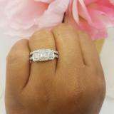 1.00 Carat (ctw) 14k White Gold Round & Princess Cut 3 Stone Diamond Ladies Engagement Ring Matching Band Set