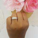 1.00 Carat (ctw) 14k White Gold Round & Princess Cut 3 Stone Diamond Ladies Engagement Ring Matching Band Set