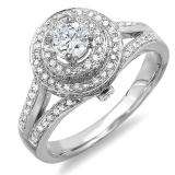 1.25 Carat (ctw) 18k White Gold Round Diamond Ladies Halo Style Split Shank Vintage Bridal Engagement Ring