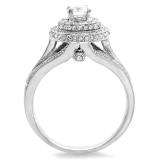 1.25 Carat (ctw) 14k White Gold Round Diamond Ladies Halo Style Split Shank Vintage Bridal Engagement Ring