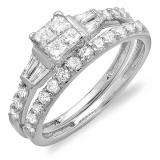 1.00 Carat (ctw) 14k White Gold Princess & Round Diamond Ladies Bridal Engagement Ring Matching Band Wedding Set
