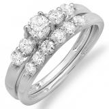 1.00 Carat (ctw) 14k White Gold Round Diamond Ladies Bridal 5 Stone Engagement Ring Matching Band Wedding Set
