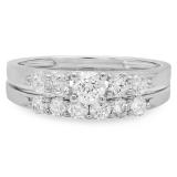 1.00 Carat (ctw) 14k White Gold Round Diamond Ladies Bridal 5 Stone Engagement Ring Matching Band Wedding Set