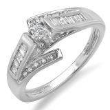 0.33 Carat (ctw) 14k White Gold Marquise Baguette & Round Diamond Ladies Engagement Bridal Ring 1/3 CT