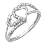0.25 Carat (ctw) 10k White Gold Round Diamond Ladies Bridal Promise Double Heart Engagement Ring 1/4 CT
